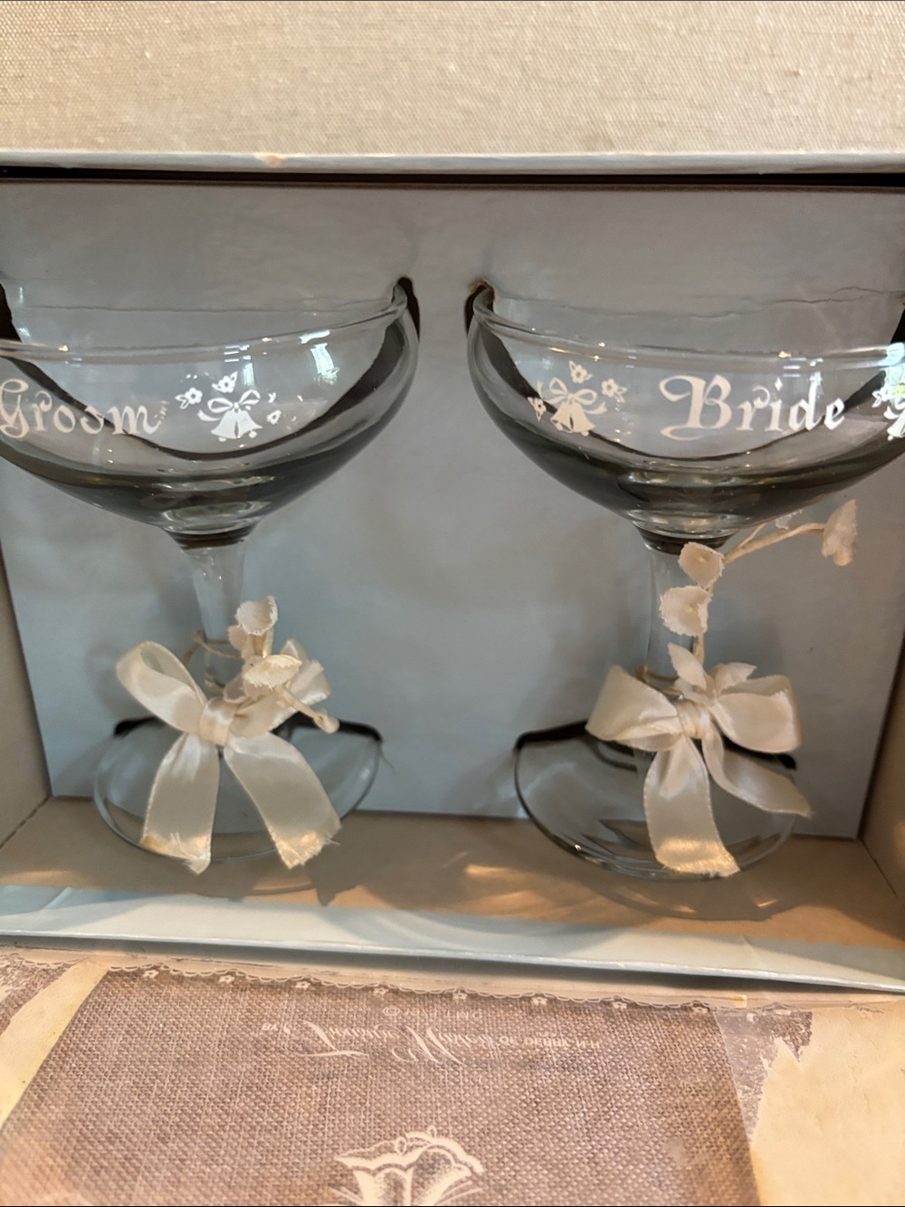 Vintage Bride and Groom Champagne Glasses NWT 1973